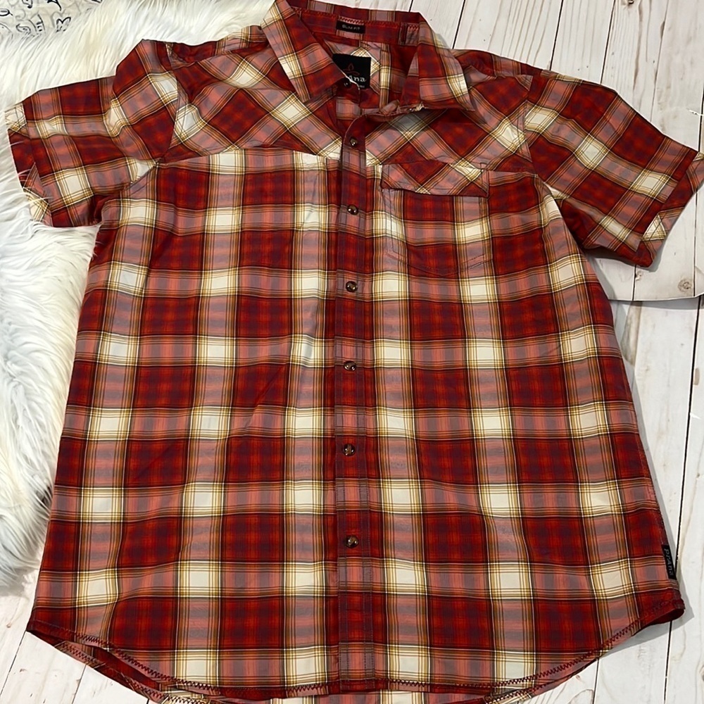 Prana plaid button down slim fit shirt size L - Picture 1 of 9
